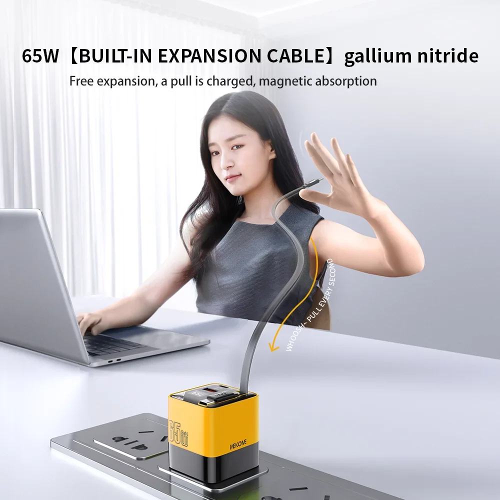 USB-C Power Adapter with Attached Type-C Charging Cable