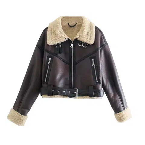 Brown Leather Jacket for Women - Fur Coat for Women