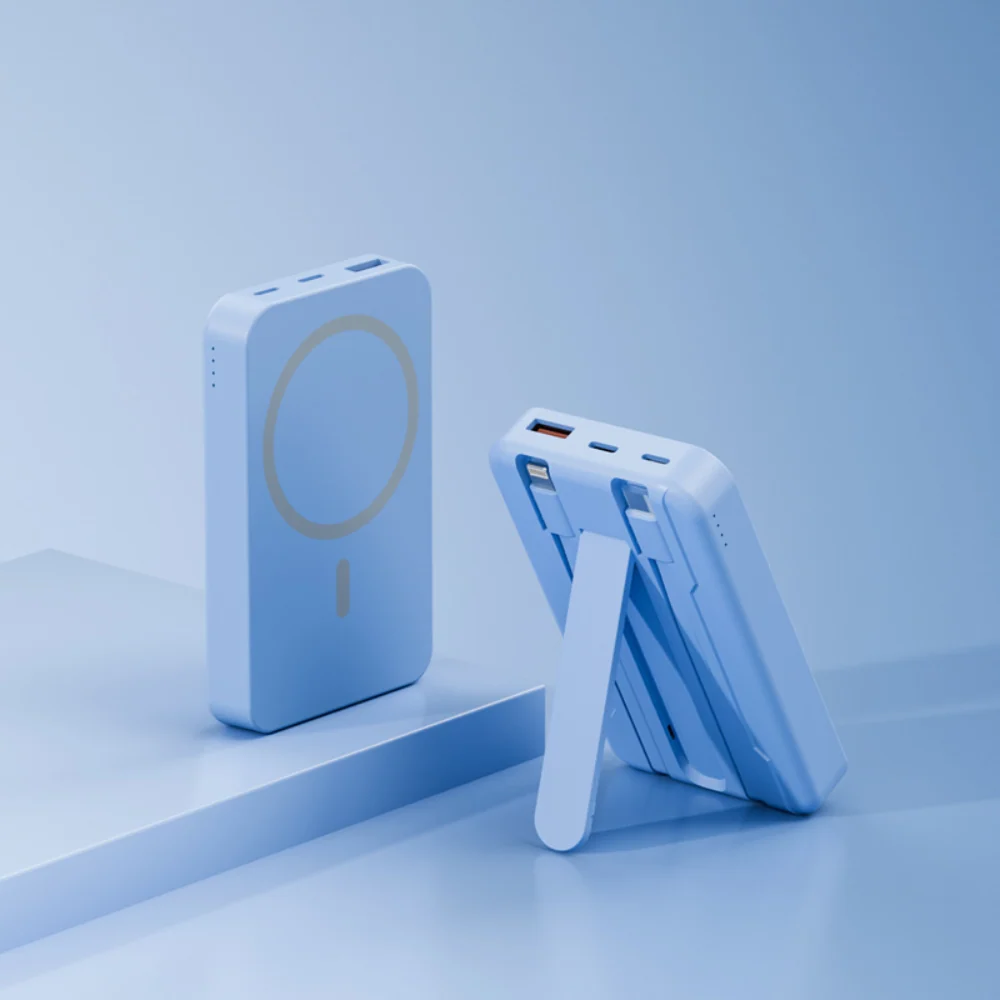 Magnetic wireless power bank with built-in stand