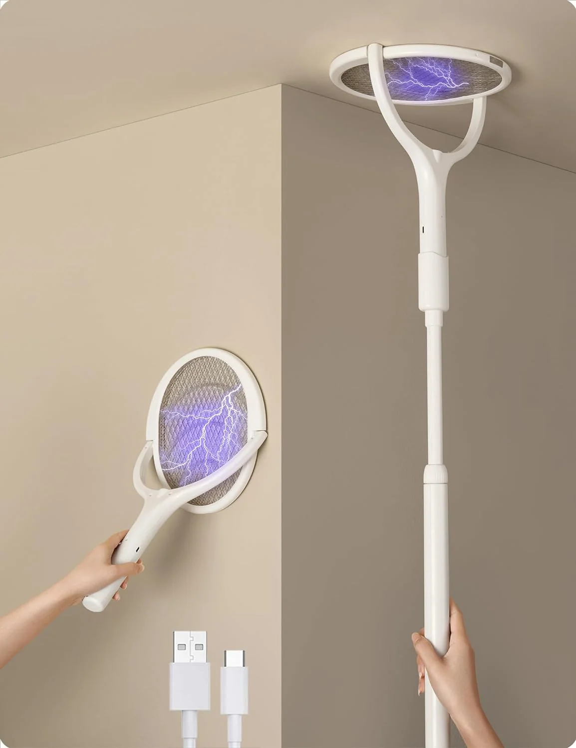 Rechargeable Electric Fly Swatter with Flexible 90° Rotating Head – High-Voltage Mosquito & Insect Zapper