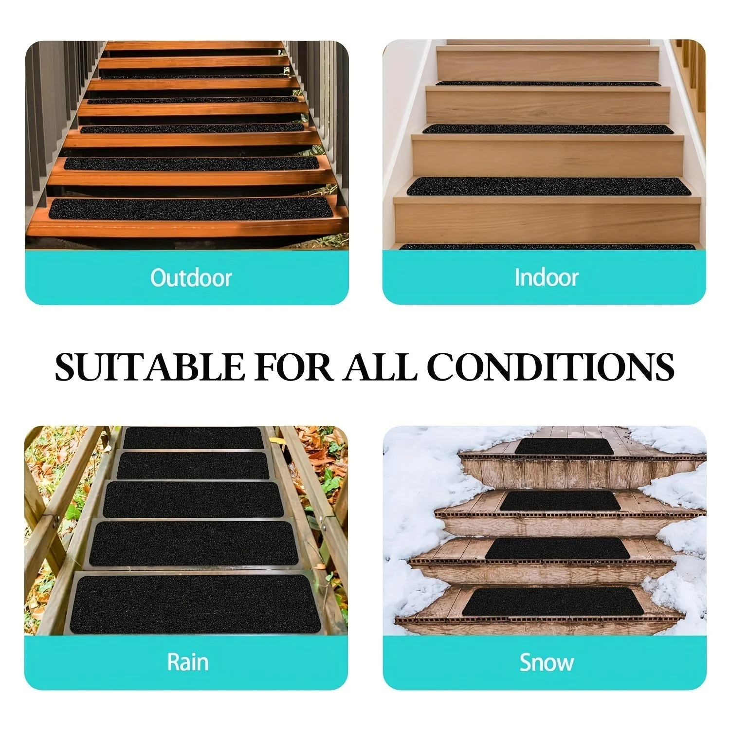Rubber anti-slip tread strips fitted to a stair step