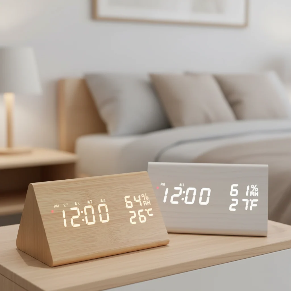 Lumibloom Wood Finish LED Alarm Clock