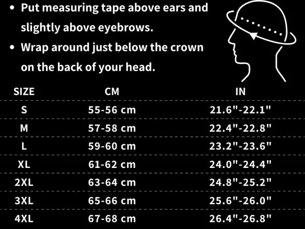 Size chart for the youth motocross helmet, S to XL