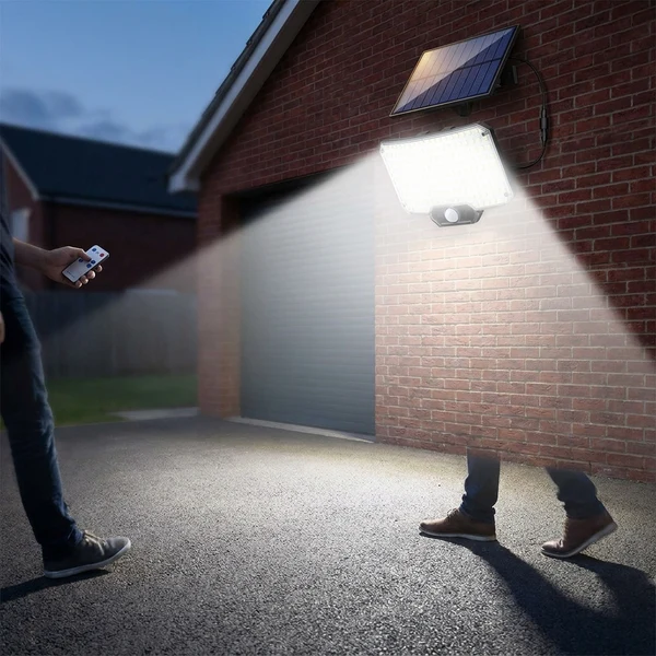 Solar floodlight with motion sensor for wide-area lighting