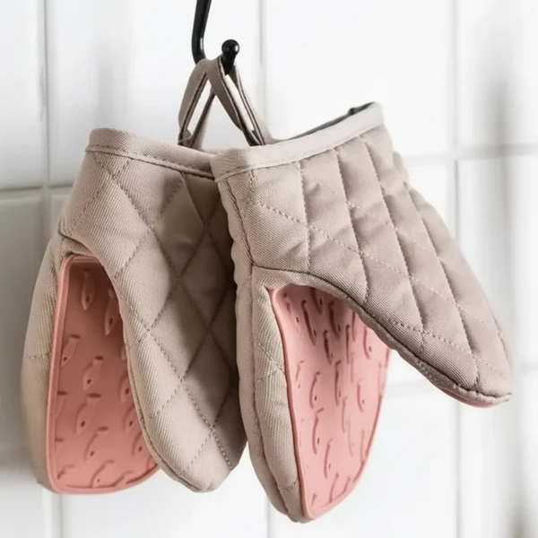 Premium heat resistant silicone oven mitt set with a non-slip grip for safe cooking, view 4