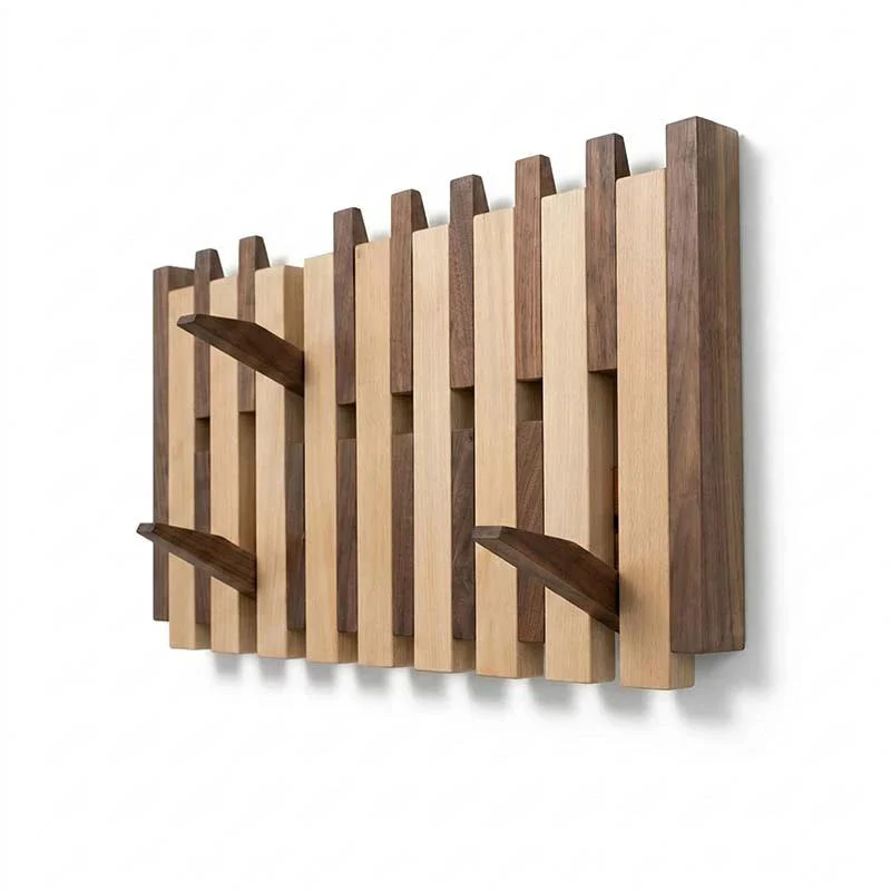 Solid Wood Wall Coat Rack - Double Row Hooks for Scandinavian Entryway Decor