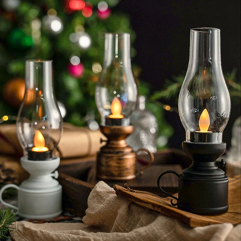 Vintage LED Oil Lamp | Battery Powered Glass Chimney Design