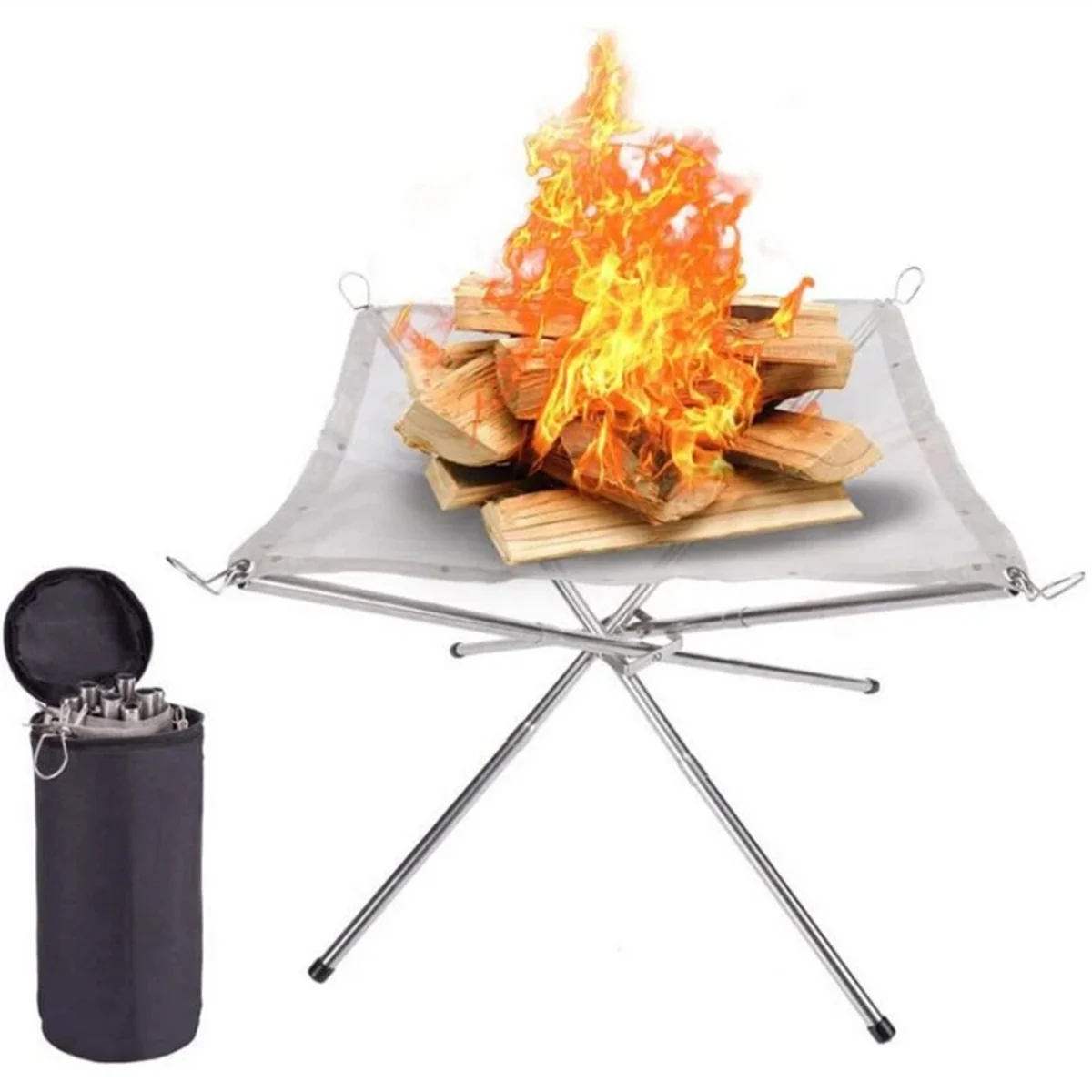 Portable Outdoor Fire Pit – Collapsible Steel Mesh Fire Stand for Camping