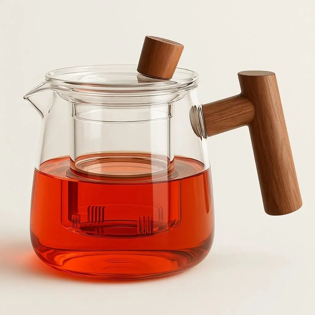 Seriq | Borosilicate Glass Teapot with Infuser and Wooden Handle