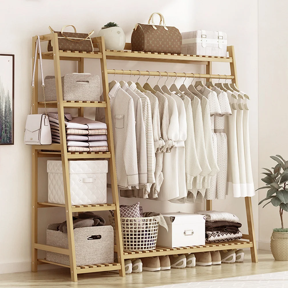 Bamboo Bedroom Garment Clothes Rack Natural