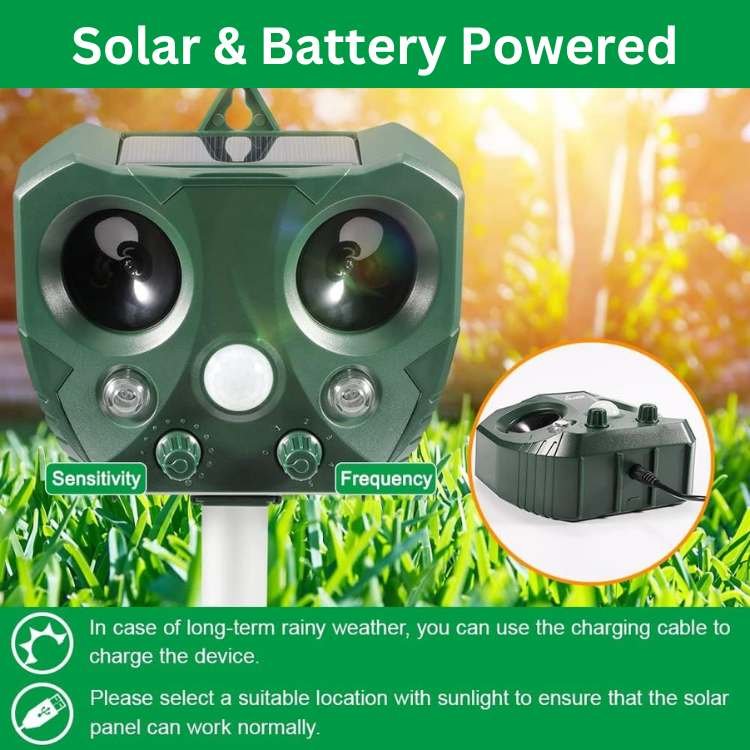 Ultrasonic Bird & Pest Defender powered by solar panel and USB