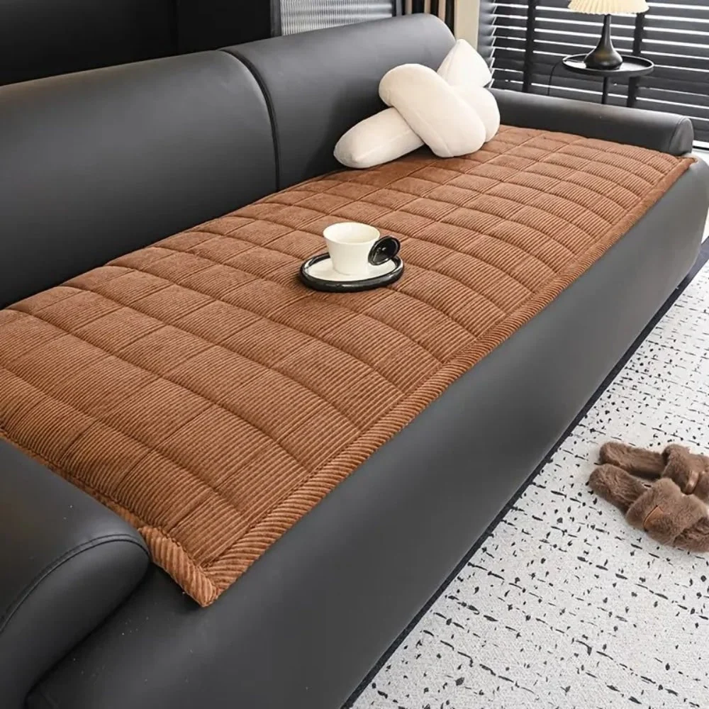 Quilted Sofa Couch Seat Cushion Cover with Corduroy Fabric and Non-Slip Protection Dog