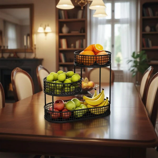 GrandNest kitchen snack holder and metal fruit basket with several tiers, stylish black, 2
