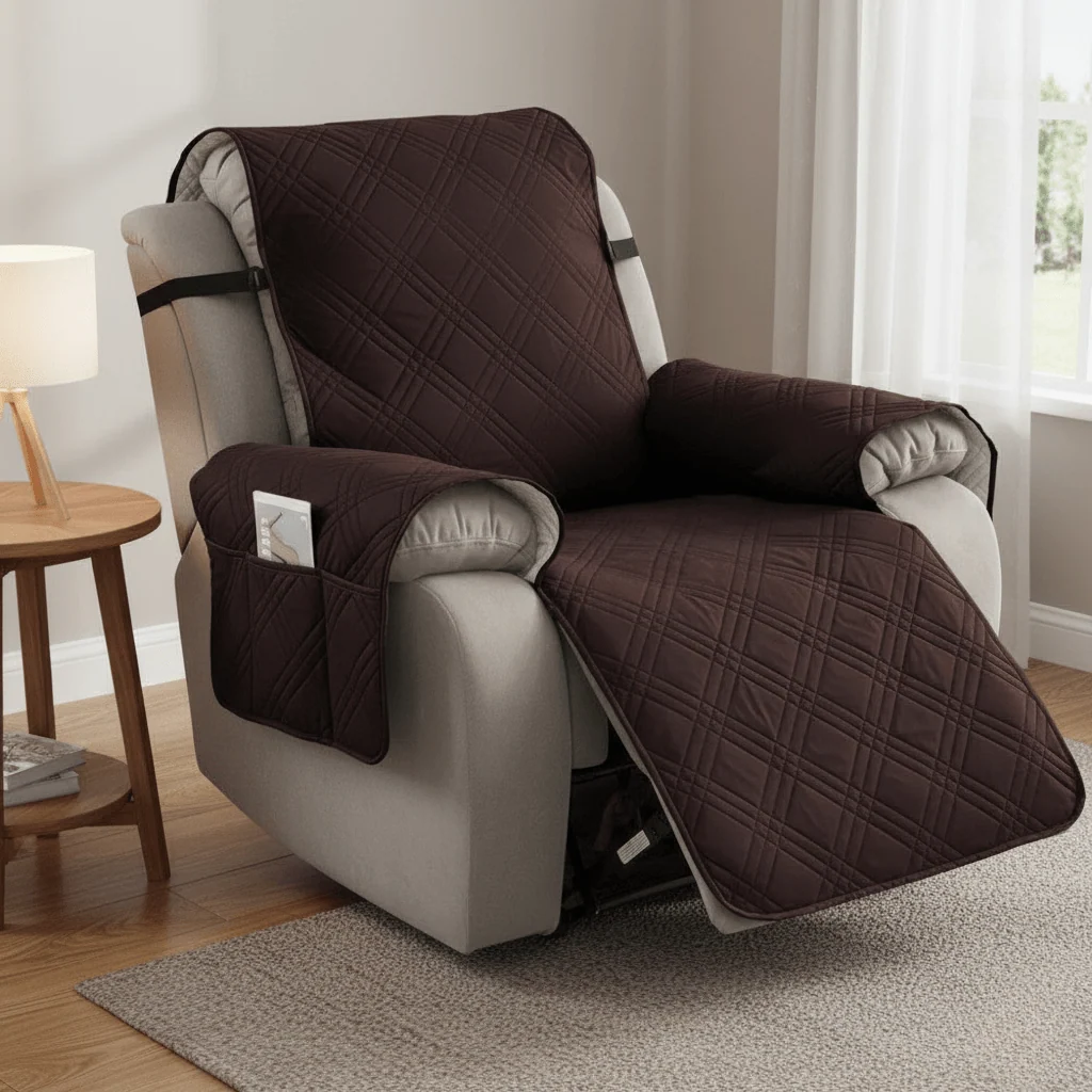Waterproof Recliner Chair Cover Quilted Furniture Protector With Side Pocket