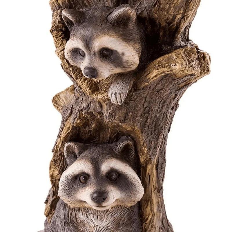 Vintage Garden Bird Bath – Polyresin Raccoon Design for Outdoor Charm