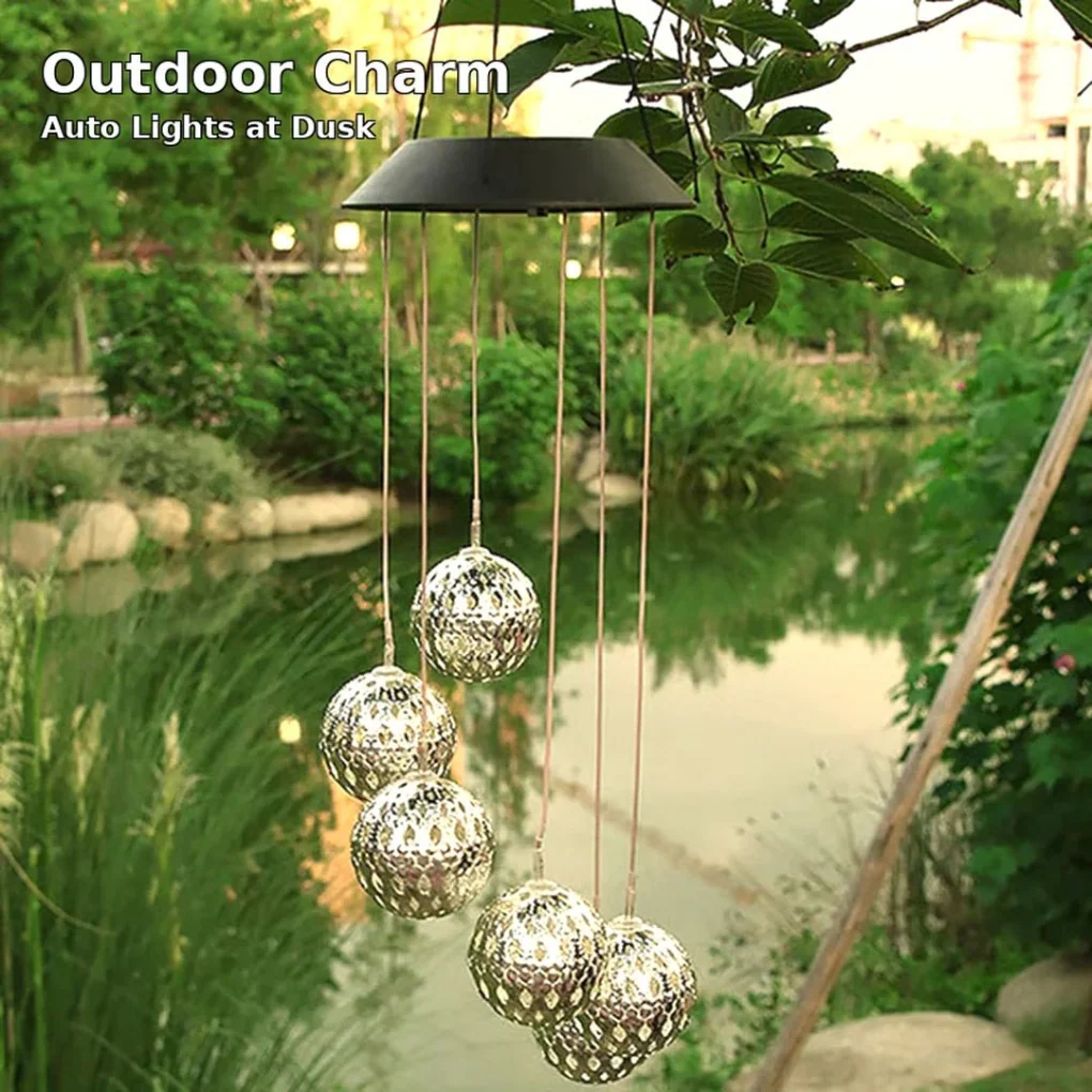GlowSphere – Solar Metal Orb Wind Chime with Colour-Changing LED Lights