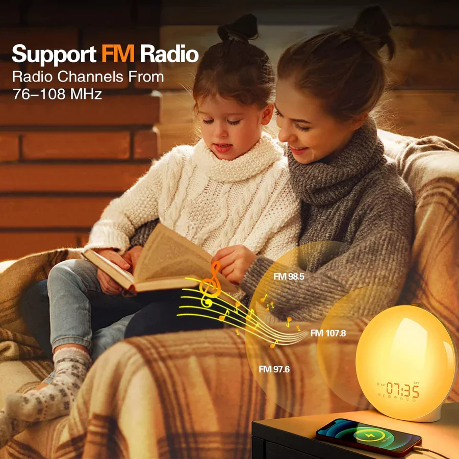 Wake-up light with sunrise and sunset modes