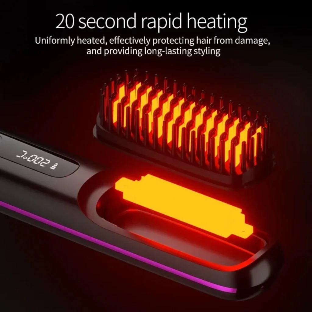 Cordless hair straightener brush