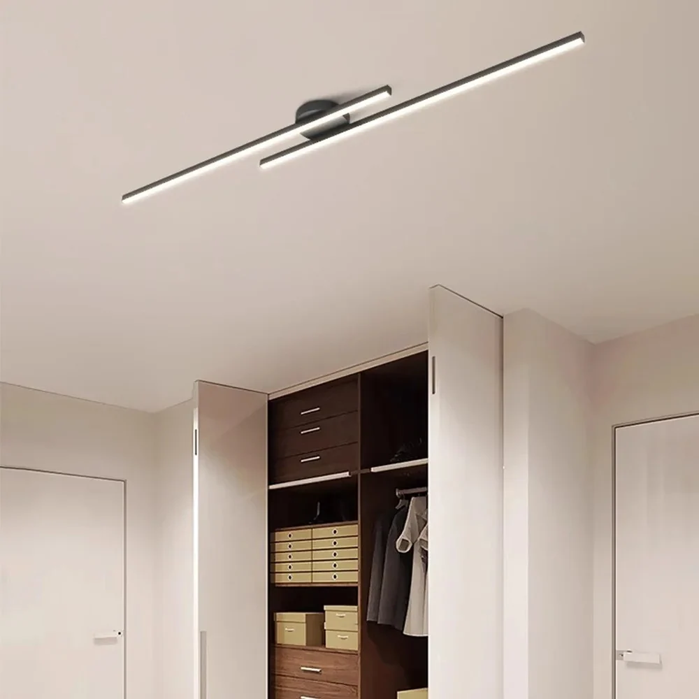 Minimalist Modern Hallway Lights – Long Strip Linear Ceiling Lamp, Close-to-Ceiling Chandelier, Remote Dimmable for Home Interiors