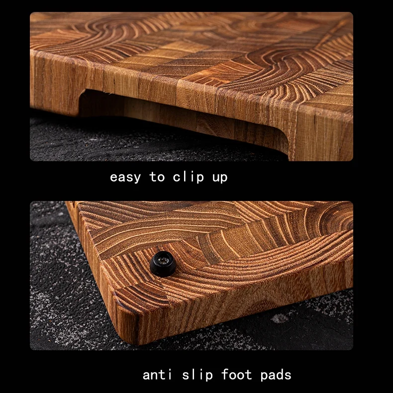 Teak end grain cutting board: a large wooden chopping and charcuterie board with hidden handles