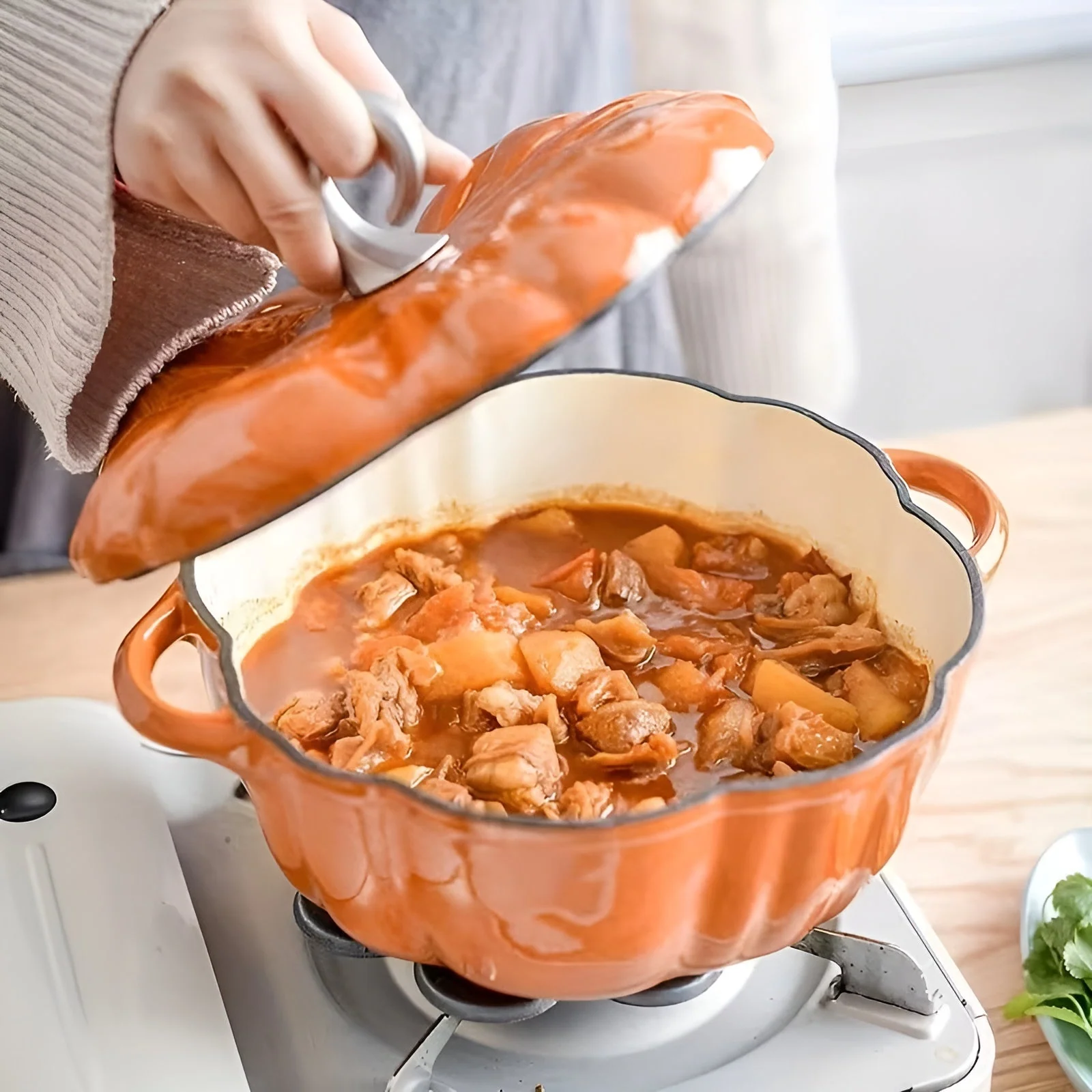 Pumpkin enamel casserole pot