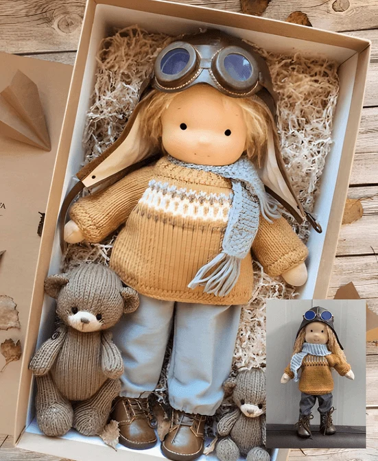 Handmade Waldorf Doll — Soft Natural Wool & Cotton