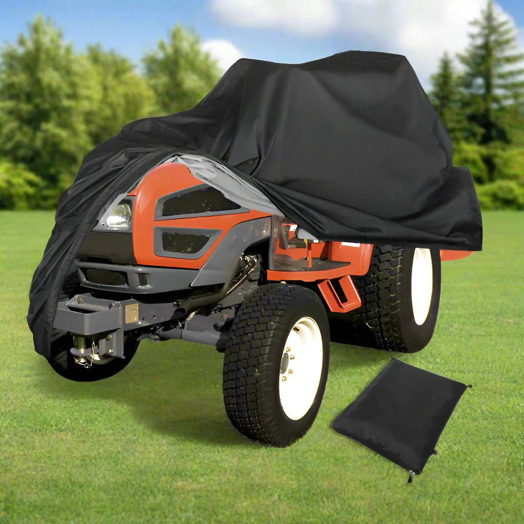 Black Vivolux lawn mower cover with an elastic strap and a carry bag