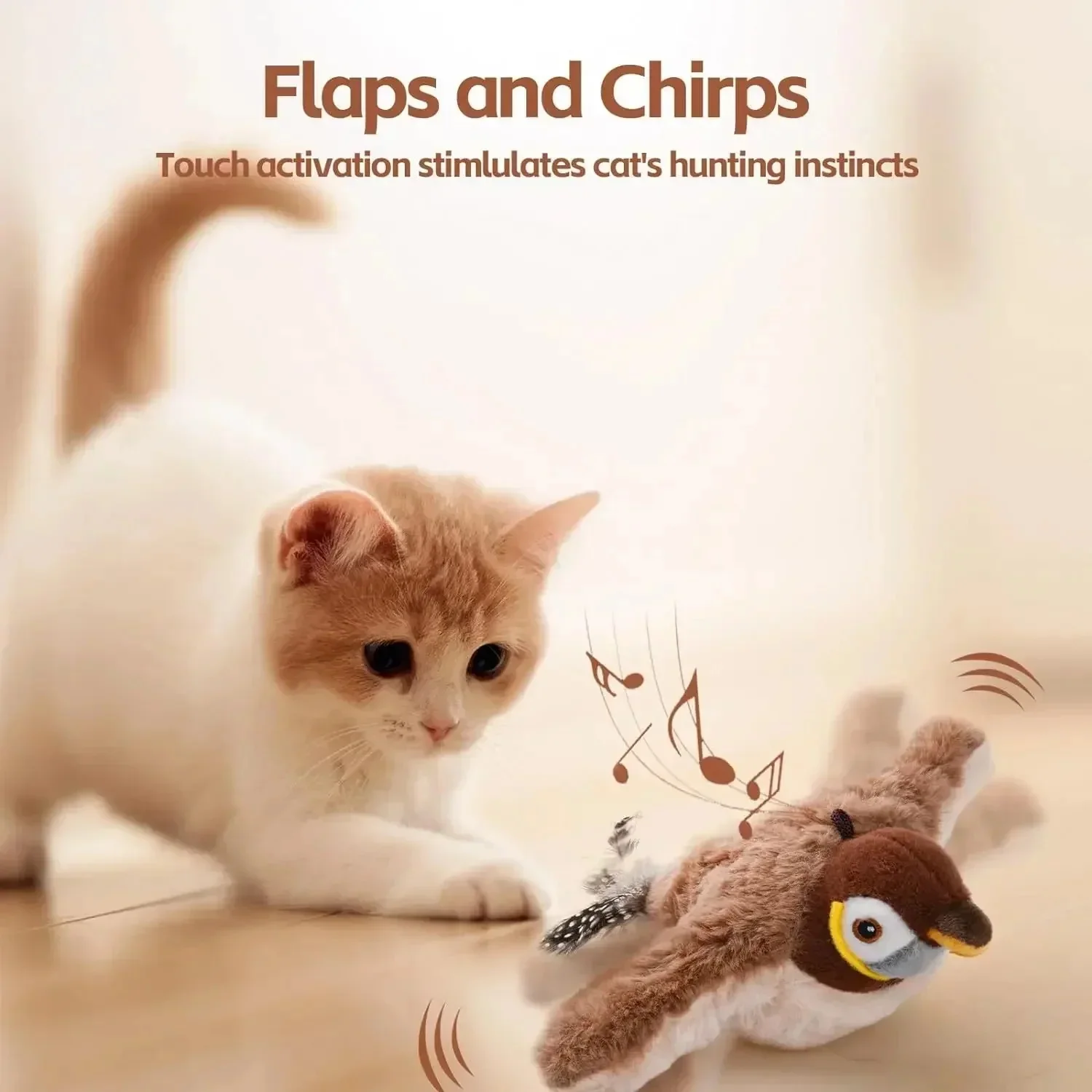 Interactive plush bird cat toy