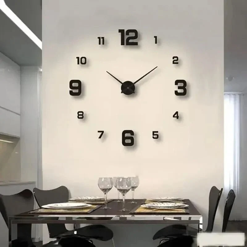 Frameless DIY Wall Clock with Stick-On Numbers, Quiet Movement